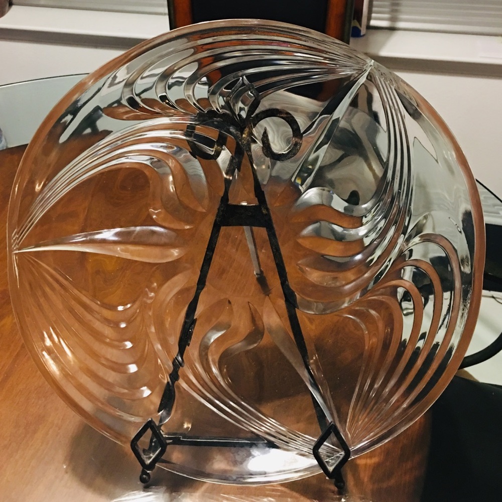 - Very vintage Lenox Crystal lead deco plate with stand